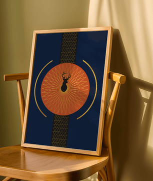 Golden deer with geometric moon phases in modern wall art - Mi tienda