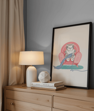Cozy knitting cat relaxing in an armchair with a warm scarf - Mi tienda