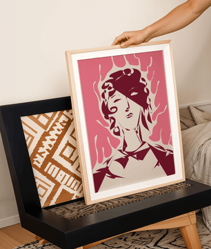 Abstract modern portrait with fiery aura and pink background - Mi tienda