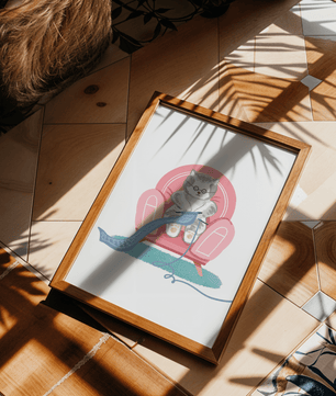 Cozy knitting cat relaxing in an armchair with a warm scarf - Mi tienda