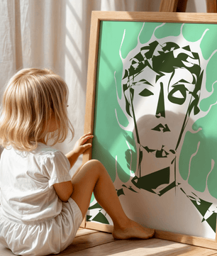 Modern abstract portrait with surreal green and white tones - Mi tienda