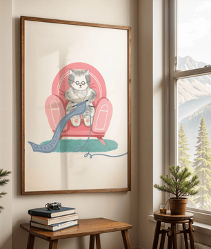 Cozy knitting cat relaxing in an armchair with a warm scarf - Mi tienda