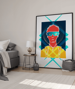 Cyberpunk warrior in geometric neon hues for modern decor - Mi tienda