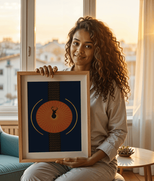 Golden deer with geometric moon phases in modern wall art - Mi tienda