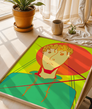 Colorful abstract portrait of a man with geometric shapes and bright background - Mi tienda