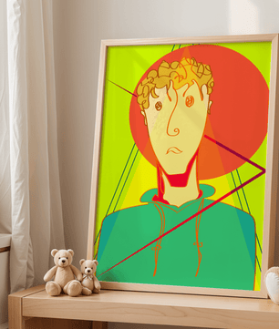 Colorful abstract portrait of a man with geometric shapes and bright background - Mi tienda