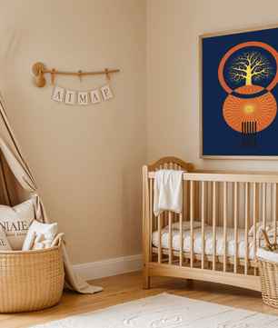 Sacred tree illustration with geometric sun and gold details - Mi tienda
