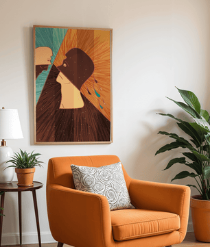 Surreal abstract illustration of two faces in a dramatic confrontation with expressive colors - Mi tienda