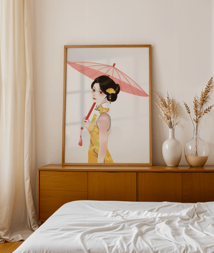 Japanese Geisha Wall Art | Oriental Minimalist Poster | Traditional Asian Decor Print - Mi tienda