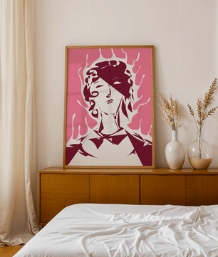 Abstract modern portrait with fiery aura and pink background - Mi tienda