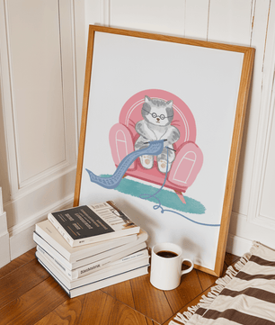 Cozy knitting cat relaxing in an armchair with a warm scarf - Mi tienda