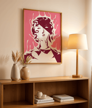 Abstract modern portrait with fiery aura and pink background - Mi tienda