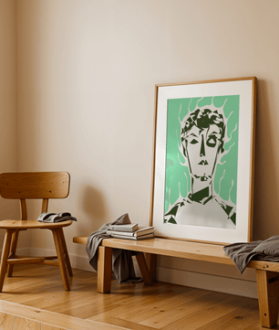 Modern abstract portrait with surreal green and white tones - Mi tienda