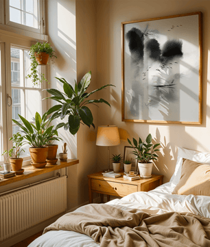 Serene misty landscape with birds and a lone heron - Mi tienda