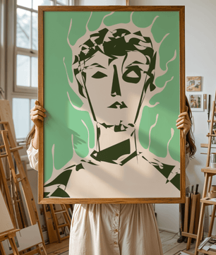 Modern abstract portrait with surreal green and white tones - Mi tienda