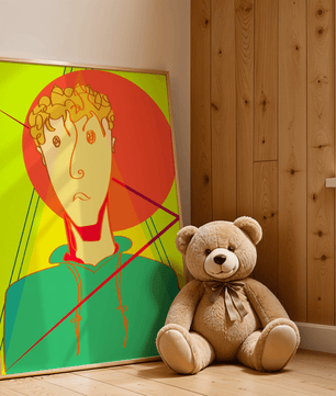 Colorful abstract portrait of a man with geometric shapes and bright background - Mi tienda