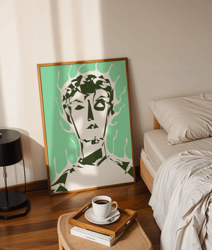 Modern abstract portrait with surreal green and white tones - Mi tienda