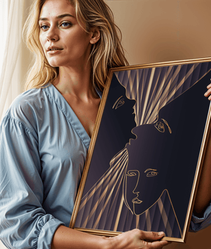 Modern Line Art Faces with Abstract Gold Accents - Mi tienda