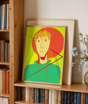 Colorful abstract portrait of a man with geometric shapes and bright background - Mi tienda