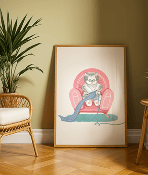 Cozy knitting cat relaxing in an armchair with a warm scarf - Mi tienda