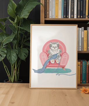 Cozy knitting cat relaxing in an armchair with a warm scarf - Mi tienda