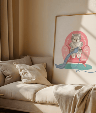 Cozy knitting cat relaxing in an armchair with a warm scarf - Mi tienda