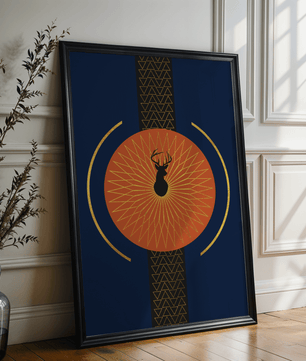 Golden deer with geometric moon phases in modern wall art - Mi tienda