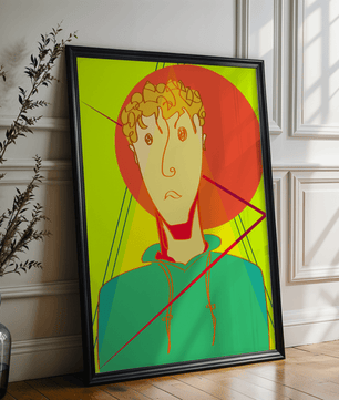 Colorful abstract portrait of a man with geometric shapes and bright background - Mi tienda