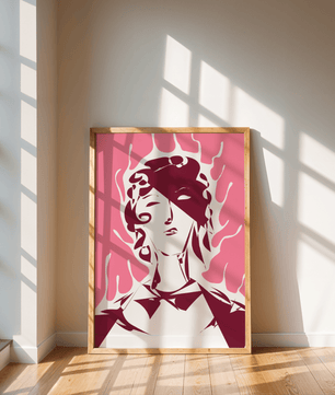 Abstract modern portrait with fiery aura and pink background - Mi tienda