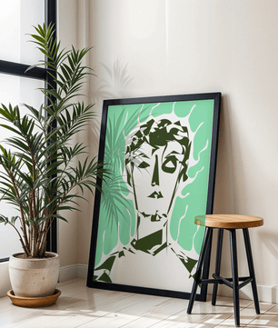 Modern abstract portrait with surreal green and white tones - Mi tienda