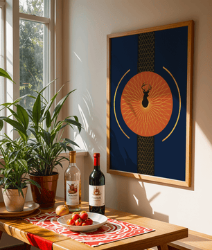 Golden deer with geometric moon phases in modern wall art - Mi tienda