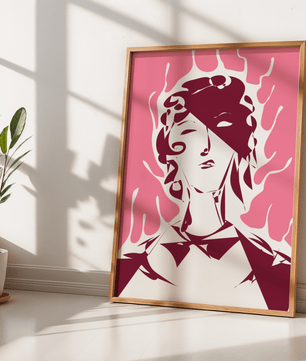 Abstract modern portrait with fiery aura and pink background - Mi tienda