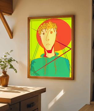 Colorful abstract portrait of a man with geometric shapes and bright background - Mi tienda