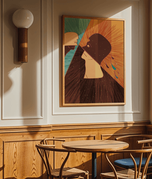 Surreal abstract illustration of two faces in a dramatic confrontation with expressive colors - Mi tienda