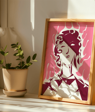 Abstract modern portrait with fiery aura and pink background - Mi tienda