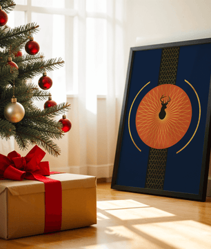 Golden deer with geometric moon phases in modern wall art - Mi tienda