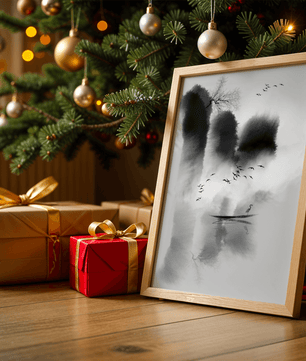 Serene misty landscape with birds and a lone heron - Mi tienda
