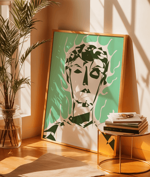 Modern abstract portrait with surreal green and white tones - Mi tienda