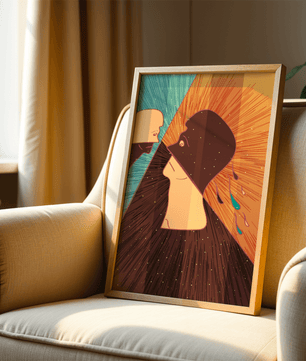 Surreal abstract illustration of two faces in a dramatic confrontation with expressive colors - Mi tienda