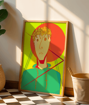 Colorful abstract portrait of a man with geometric shapes and bright background - Mi tienda
