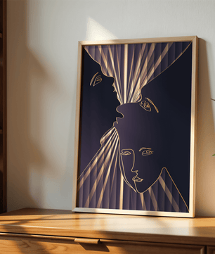 Modern Line Art Faces with Abstract Gold Accents - Mi tienda