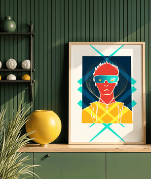 Cyberpunk warrior in geometric neon hues for modern decor - Mi tienda