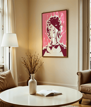 Abstract modern portrait with fiery aura and pink background - Mi tienda