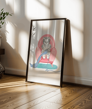 Cozy knitting cat relaxing in an armchair with a warm scarf - Mi tienda