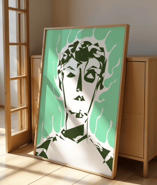 Modern abstract portrait with surreal green and white tones - Mi tienda