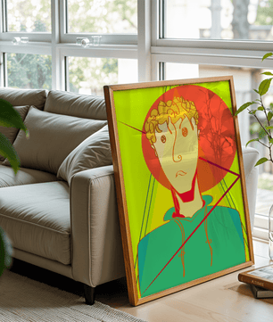 Colorful abstract portrait of a man with geometric shapes and bright background - Mi tienda