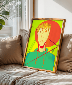 Colorful abstract portrait of a man with geometric shapes and bright background - Mi tienda