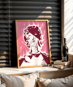Abstract modern portrait with fiery aura and pink background - Mi tienda