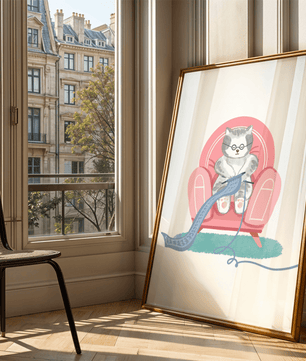Cozy knitting cat relaxing in an armchair with a warm scarf - Mi tienda