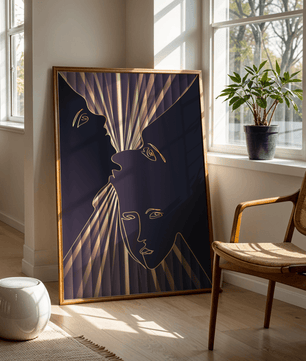 Modern Line Art Faces with Abstract Gold Accents - Mi tienda